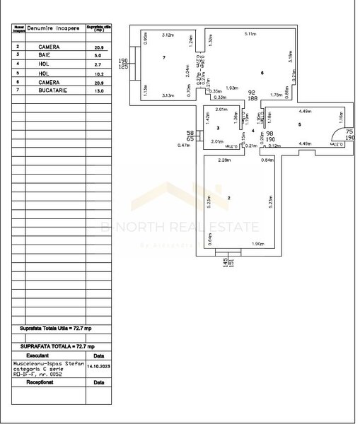 Corbeanca  Apartament 2 camere 72.7 mp utili, decomandat,